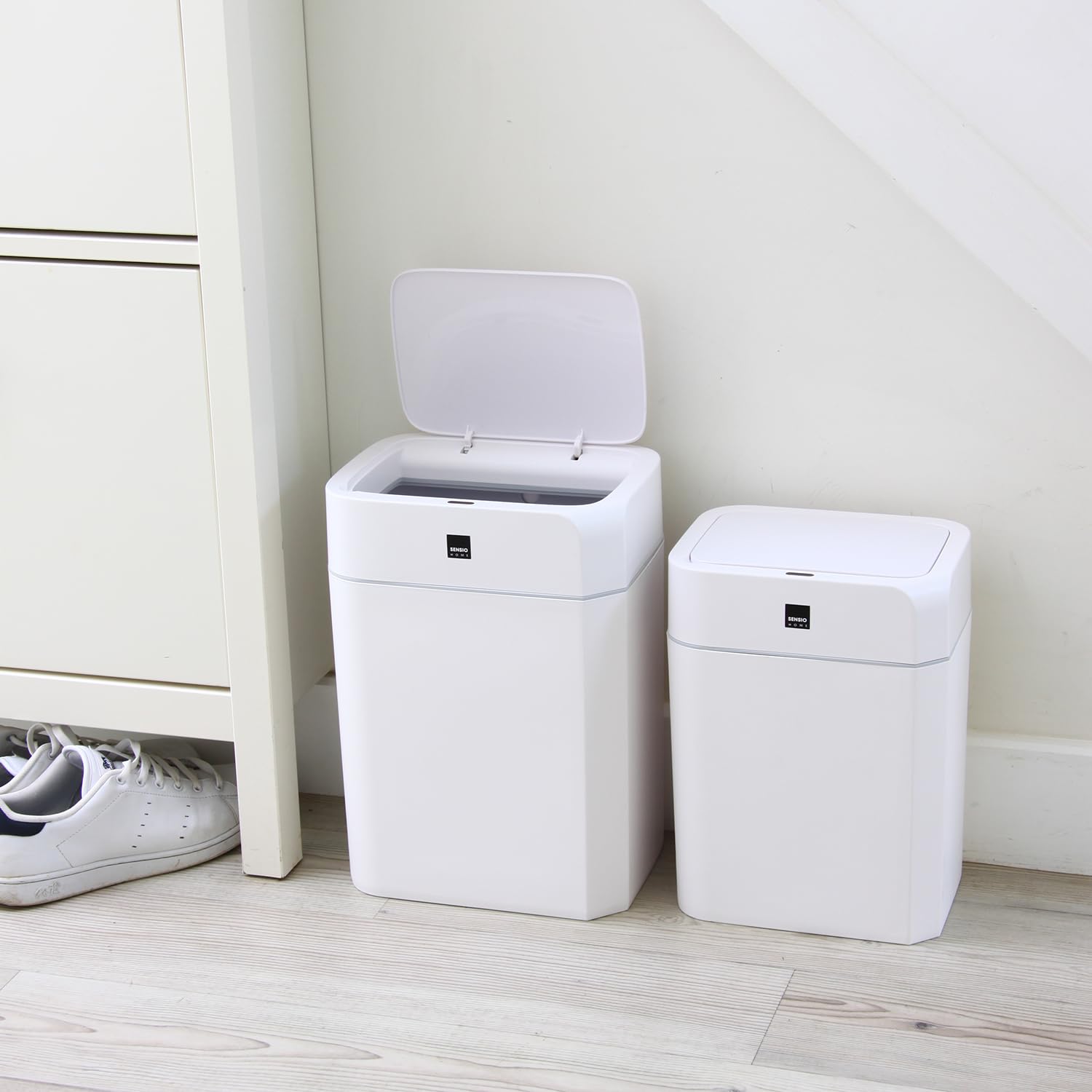 Sensio Home 2-Pack Waterproof Motion Sensor Trash Cans (12L & 16L) - White