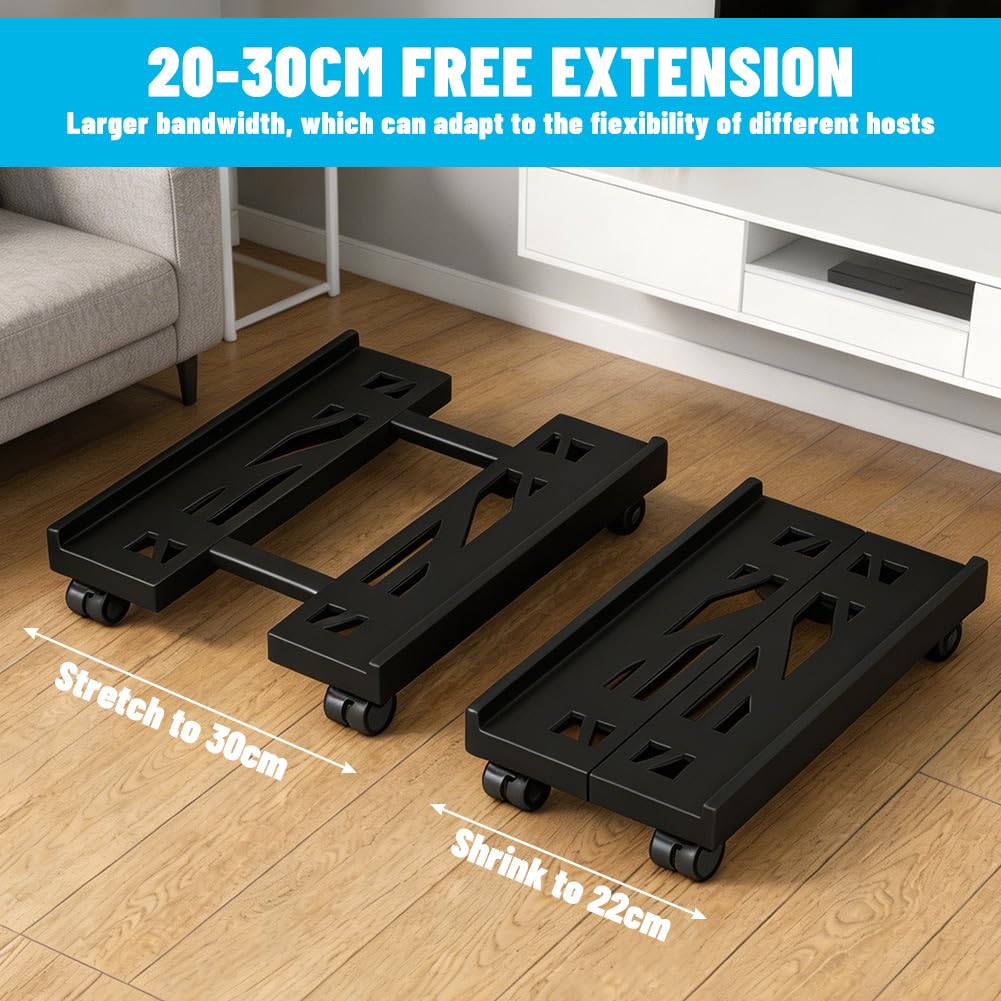 Ruioomeep PC Stand With Wheels, PC Tower Computer Stand, Mobile CPU Stand, Adjustable CPU Holder, With 4 Lockable Castors For Gamer, Home Black