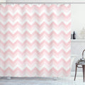 ABAKUHAUS Chevron Fabric Shower Curtain – Rose Pale Pink & White, 94"