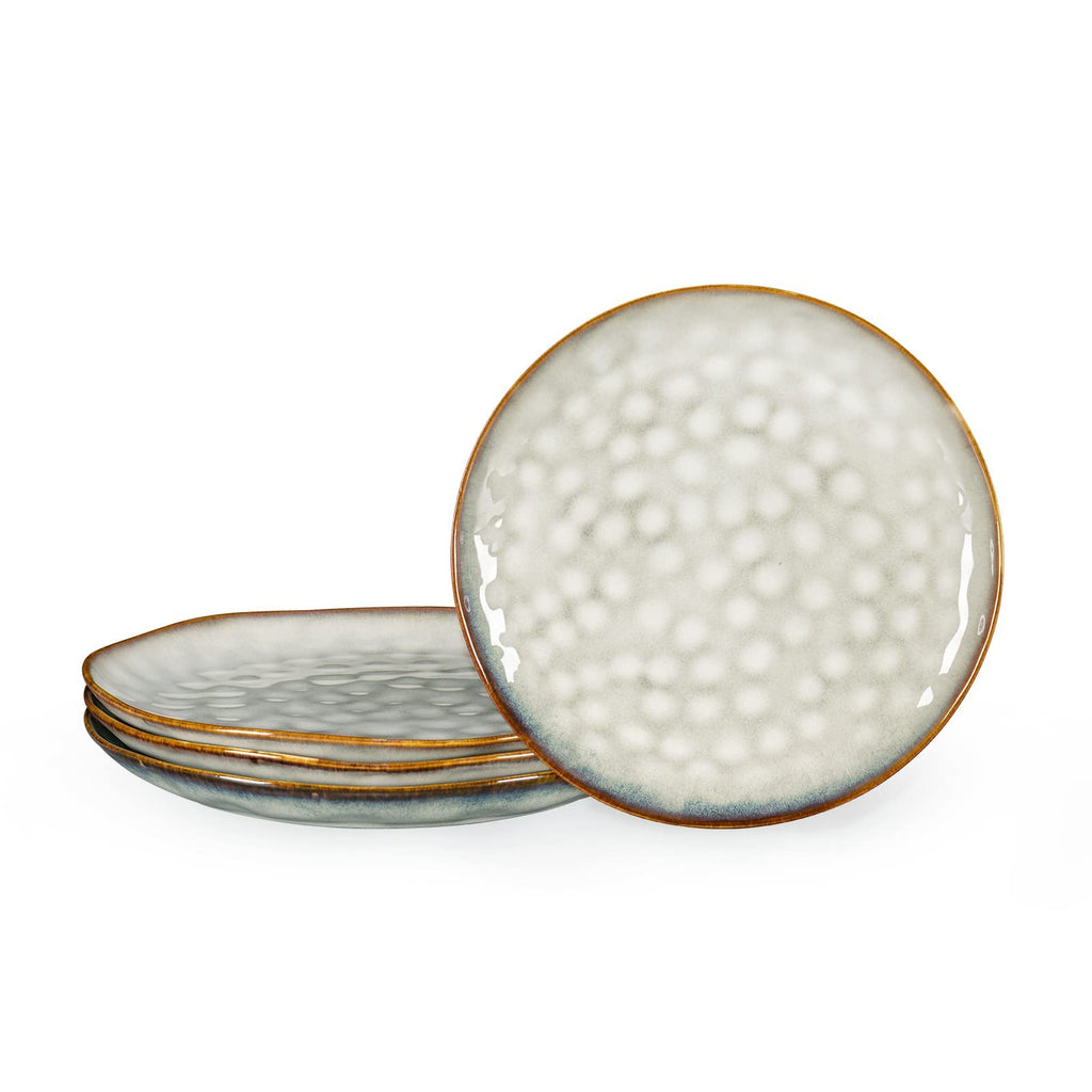 Henten Home Beige Porcelain Dessert Plates – Set of 4 Modern Stoneware