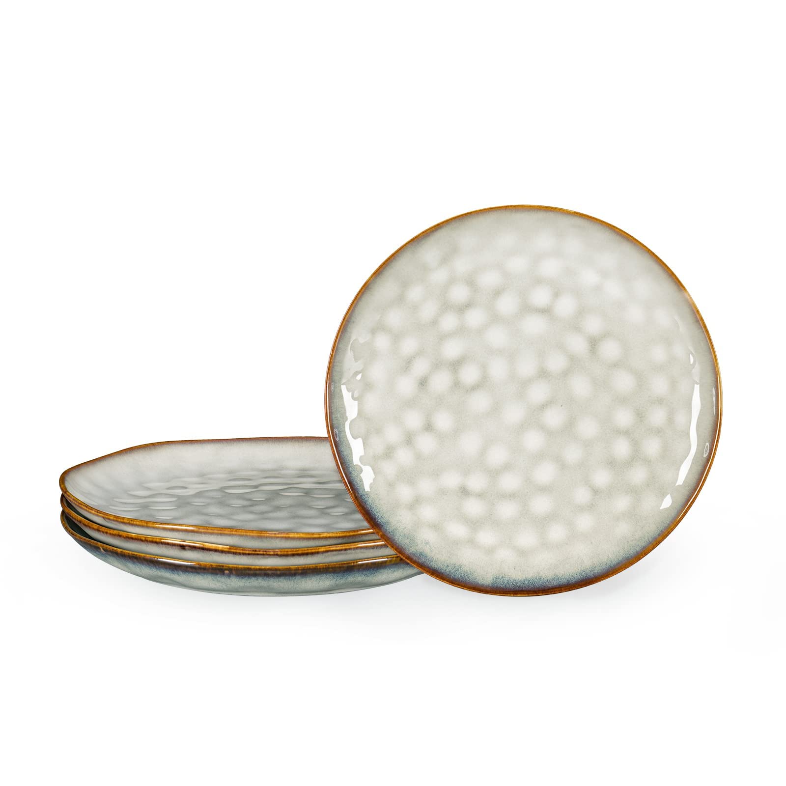 Henten Home Beige Porcelain Dessert Plates – Set of 4 Modern Stoneware