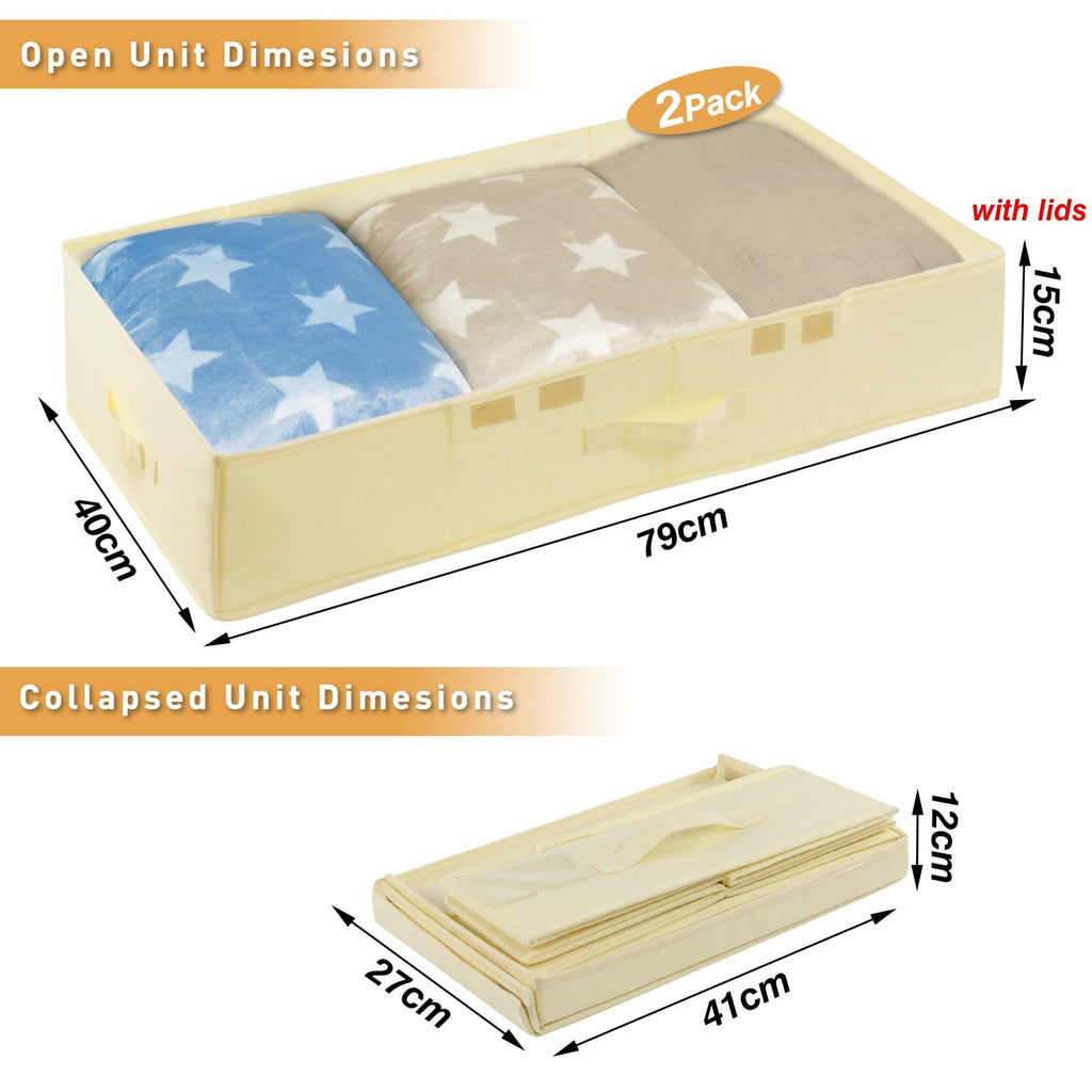 Jolof Store Underbed Storage Box with Lids – 2 Pack Foldable Linen Organiser