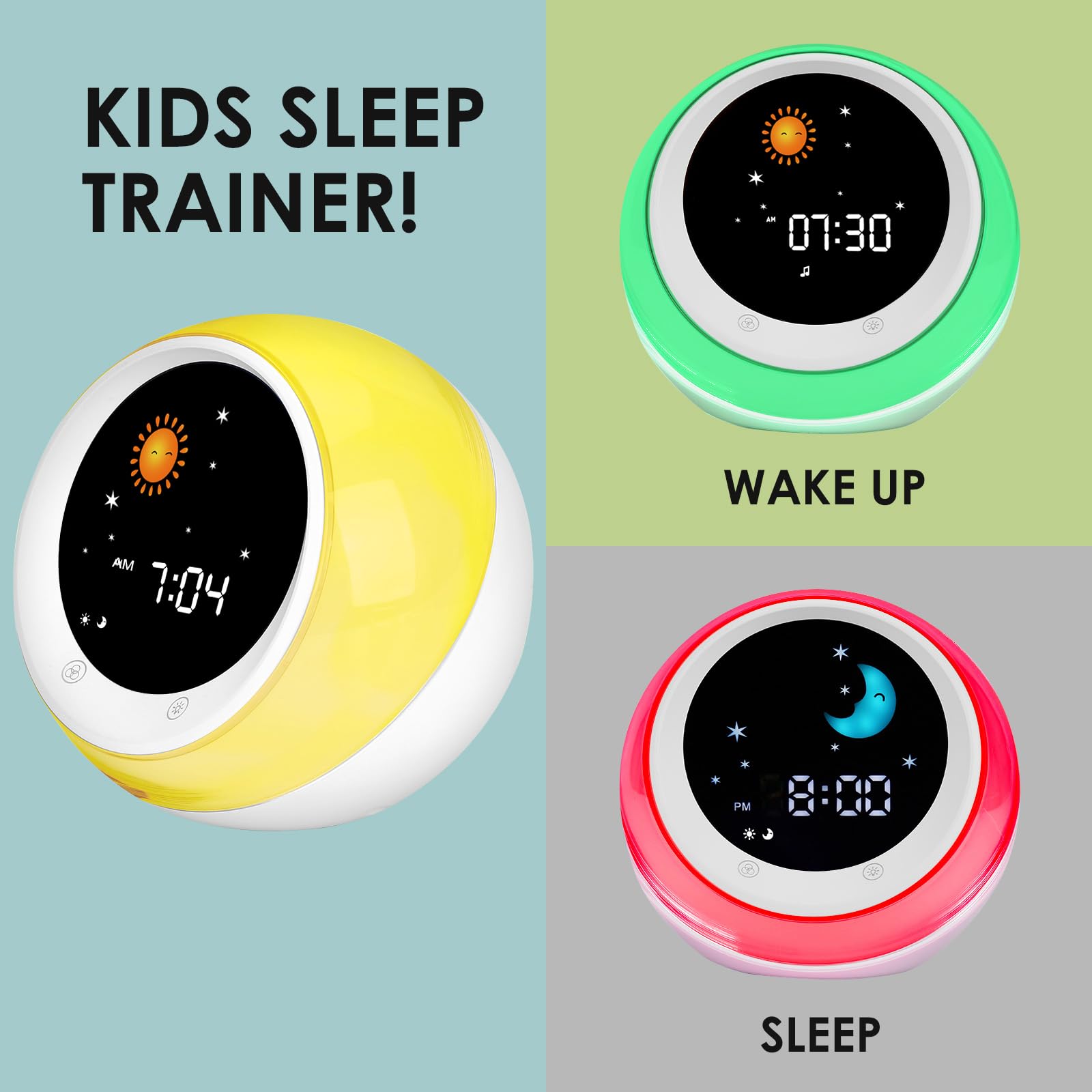 ICODE Kids Alarm Clock | Sleep Trainer & Sound Machine with Night Light