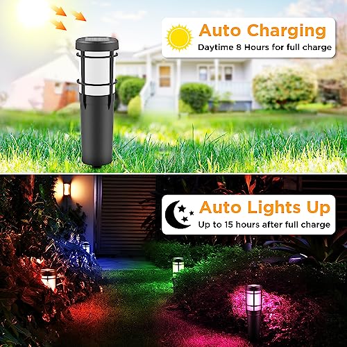 Ainostone Solar Torches | 4-Pack RGBW Flickering Flame Garden Lights