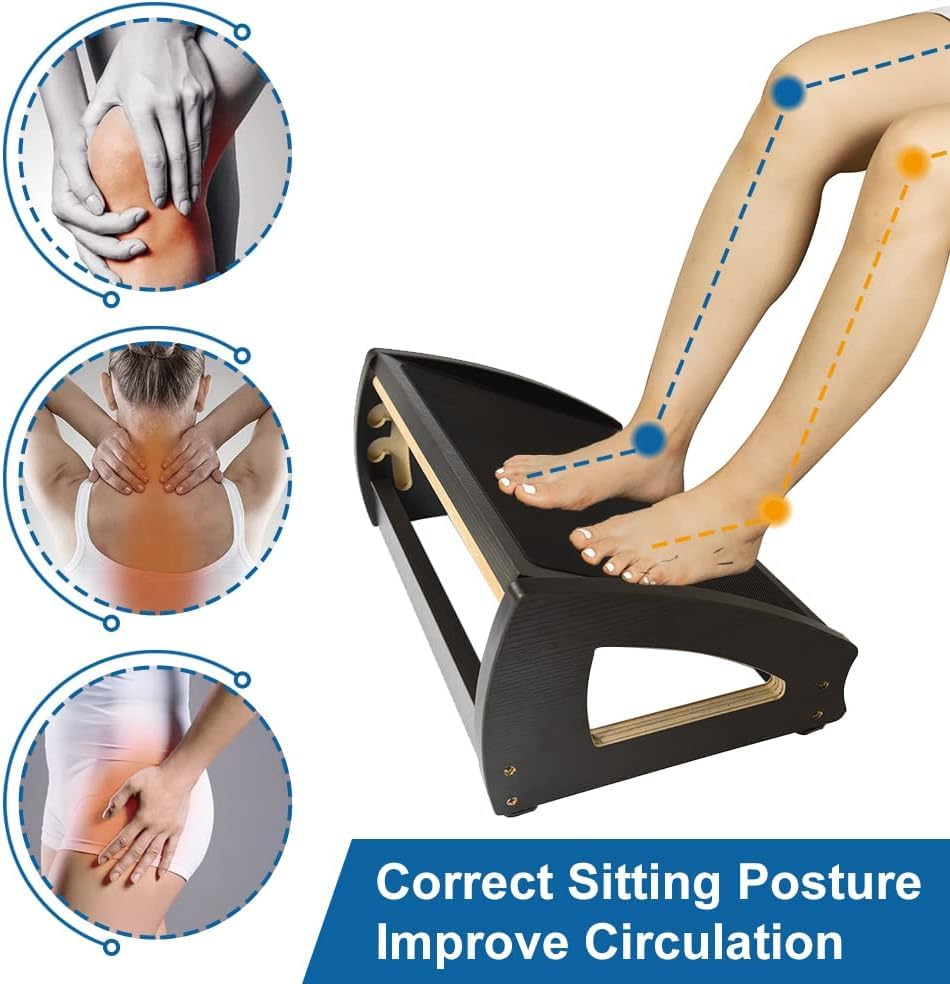 StrongTek Under Desk Footrest Wood 3 Adjustable Heights Office Black - image 5
