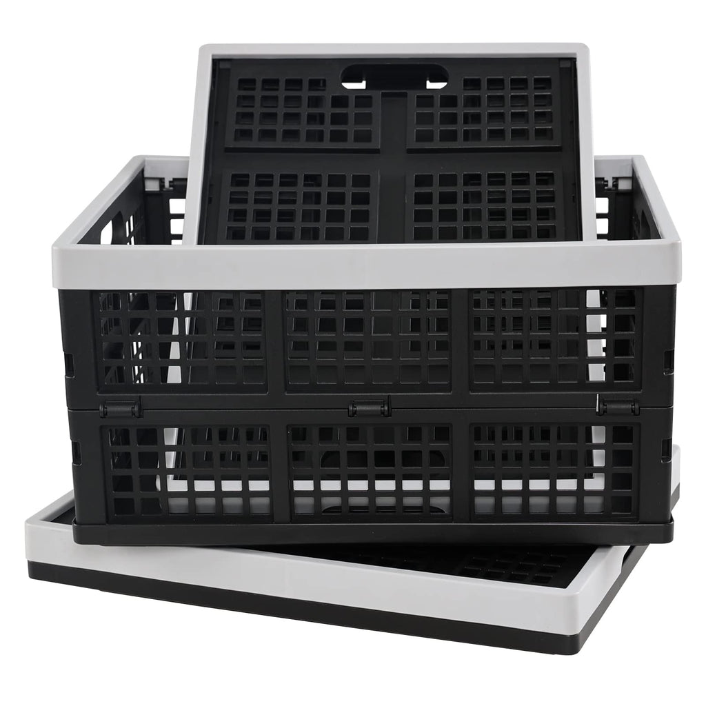 Ikando 3 Packs 30 L Black Foldable Crate, Plastic Collapsible Storage Box - image 5