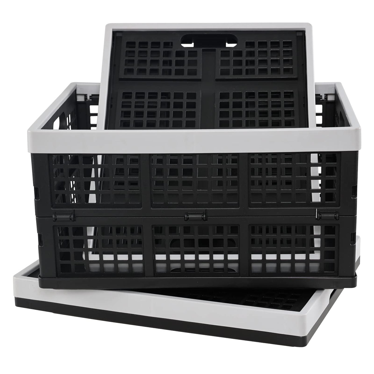 Ikando 3 Packs 30 L Black Foldable Crate, Plastic Collapsible Storage Box - image 5