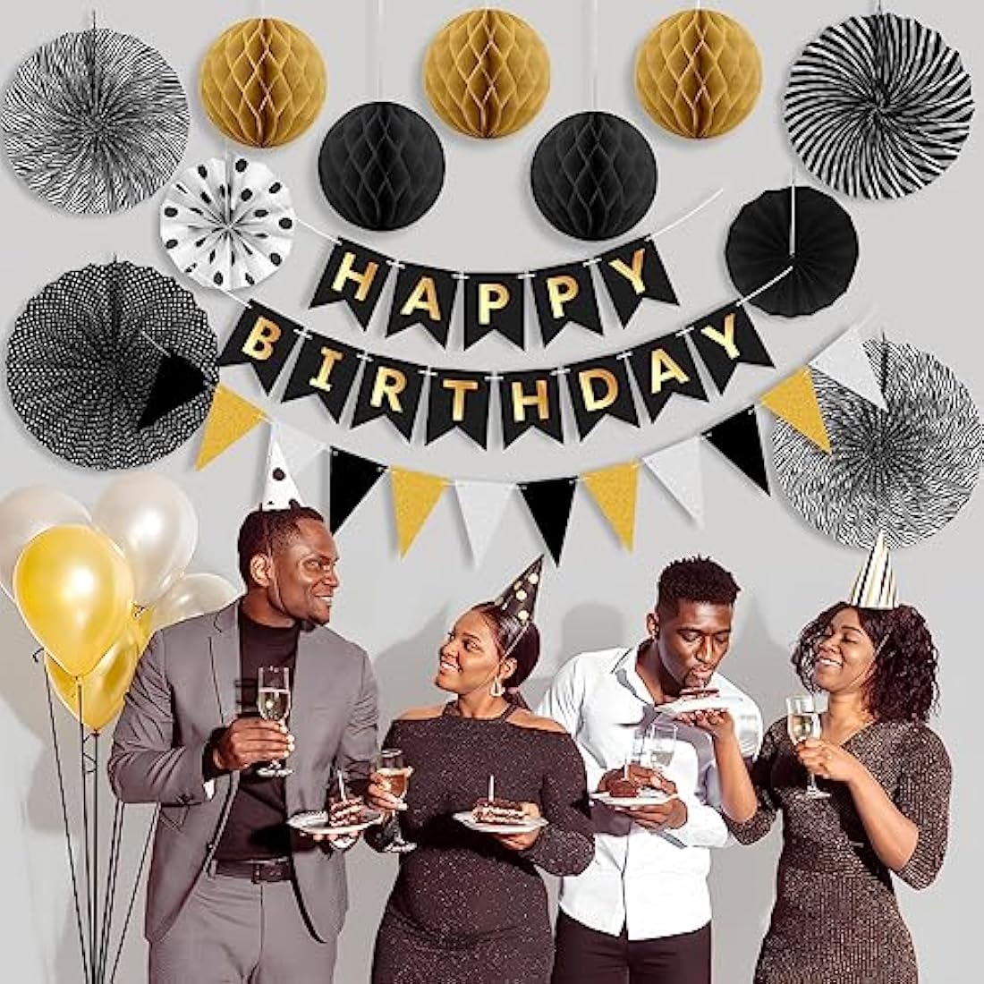 Wonsta Black and Gold Birthday Decorations - Reusable Party Kit