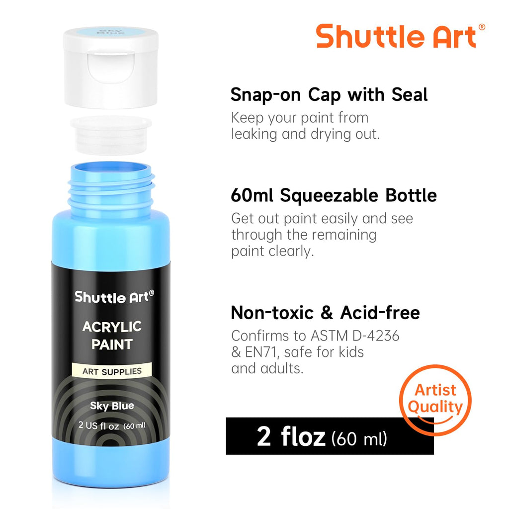 Shuttle Art 72 Pack Acrylic Paint Set - 60 Colors with 12 Brushes
