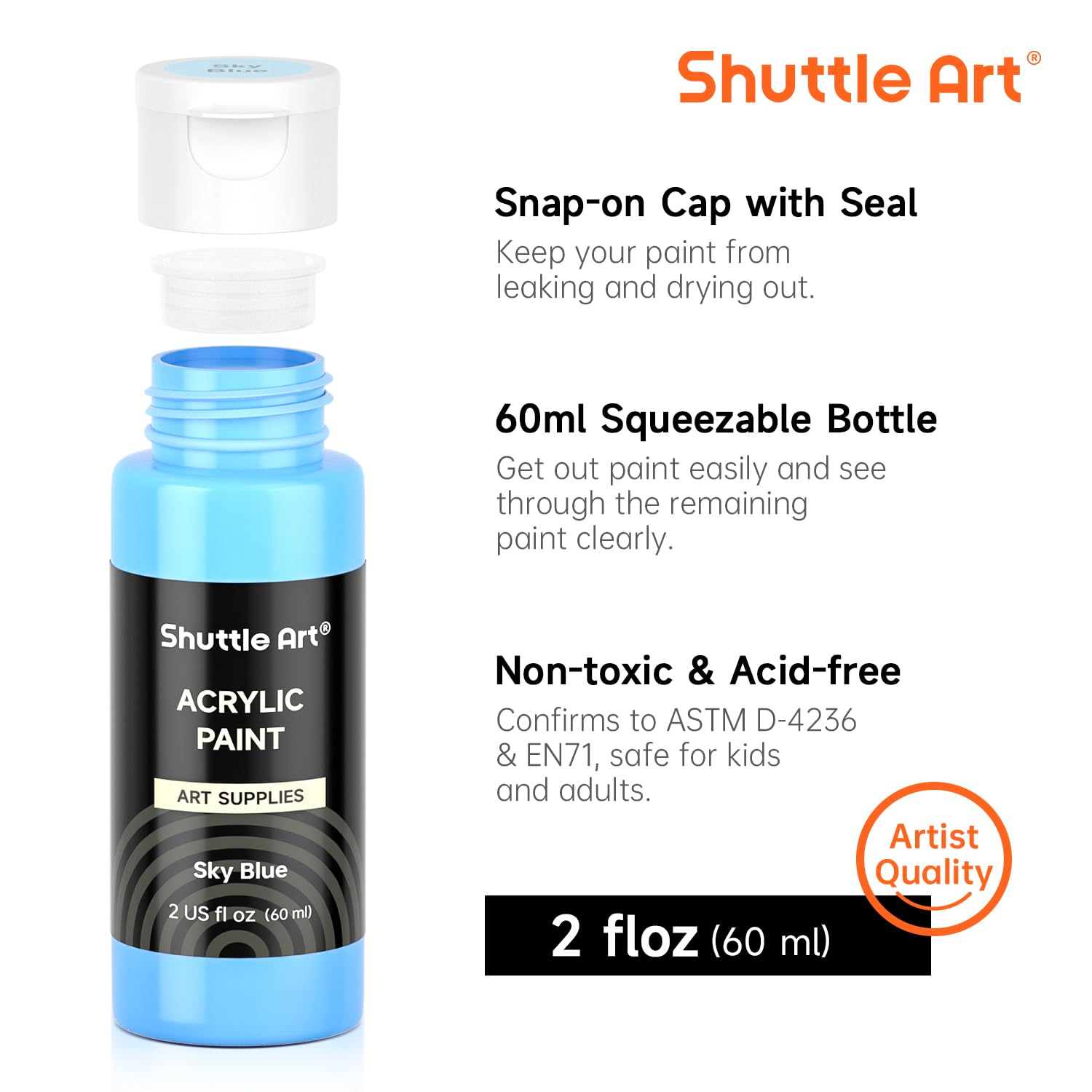 Shuttle Art 72 Pack Acrylic Paint Set - 60 Colors with 12 Brushes