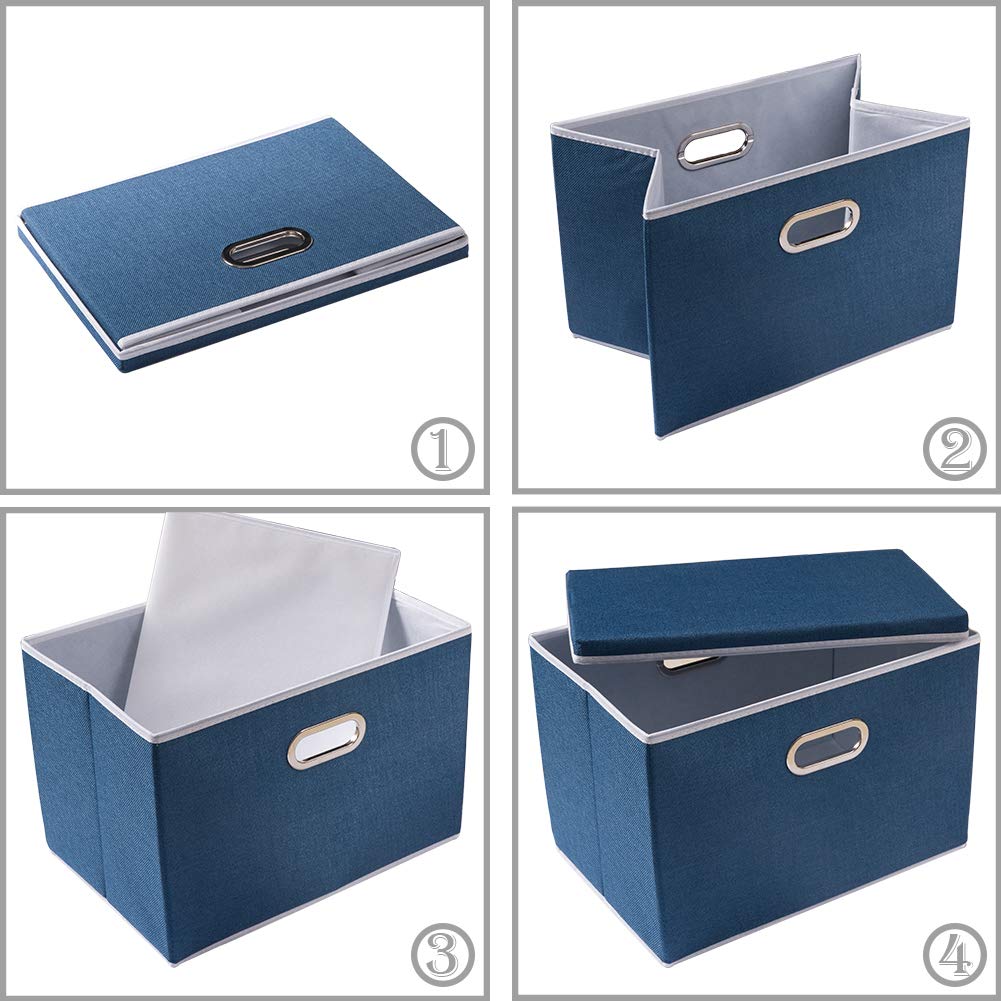 Prandom Storage Boxes with Lids,Collapsible Linen Fabric Storage Box,Decorative Bins,Really Useful Box,Clothing Storage,Stackable,38x25x25cm,Royal - image 5