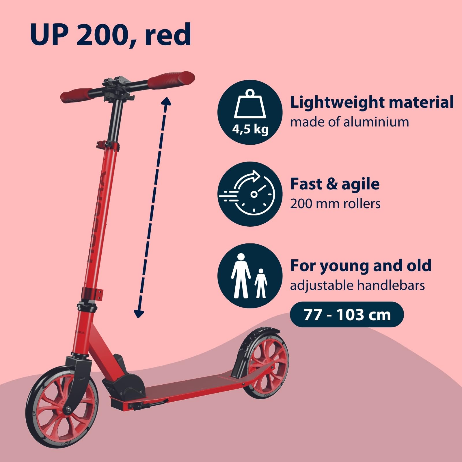HUDORA Up 200 Foldable Kick Scooter – Height Adjustable Aluminium