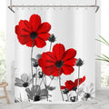 Hnmdmyi Floral Shower Curtain – Red & Grey Daisy Waterproof Polyester