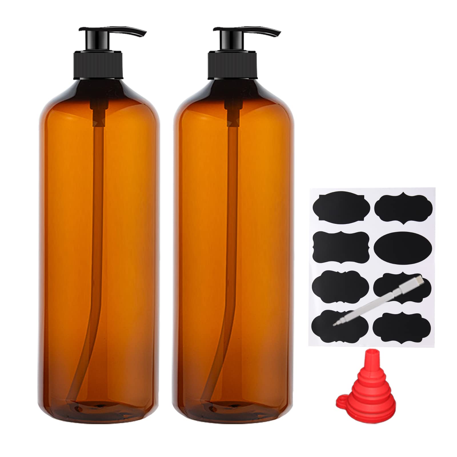 YBCPACK 2-Pack 32oz Amber Plastic Soap Dispenser Bottles with Pump