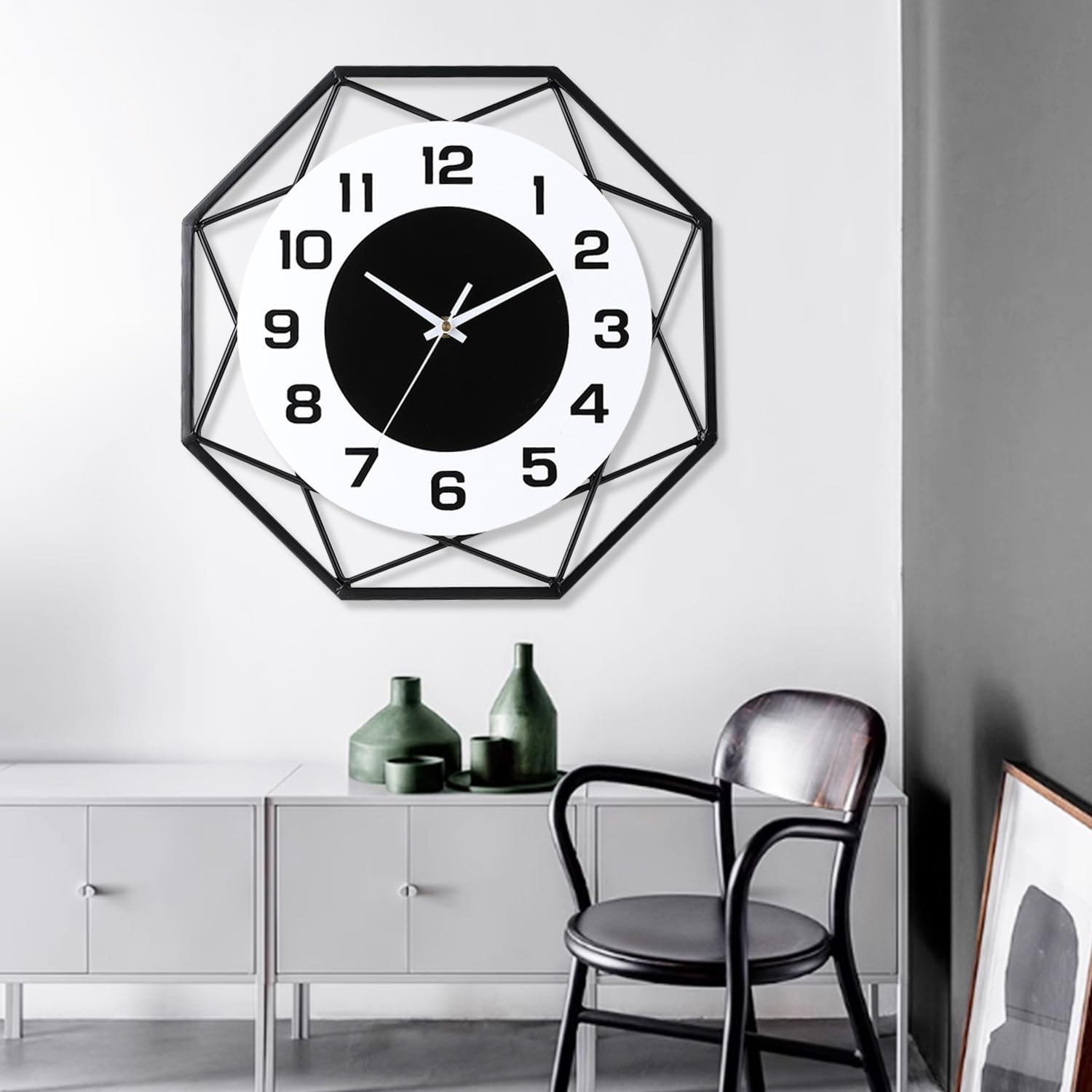 24 Inch Modern Metal Wall Clock – Silent Large Quartz Decor