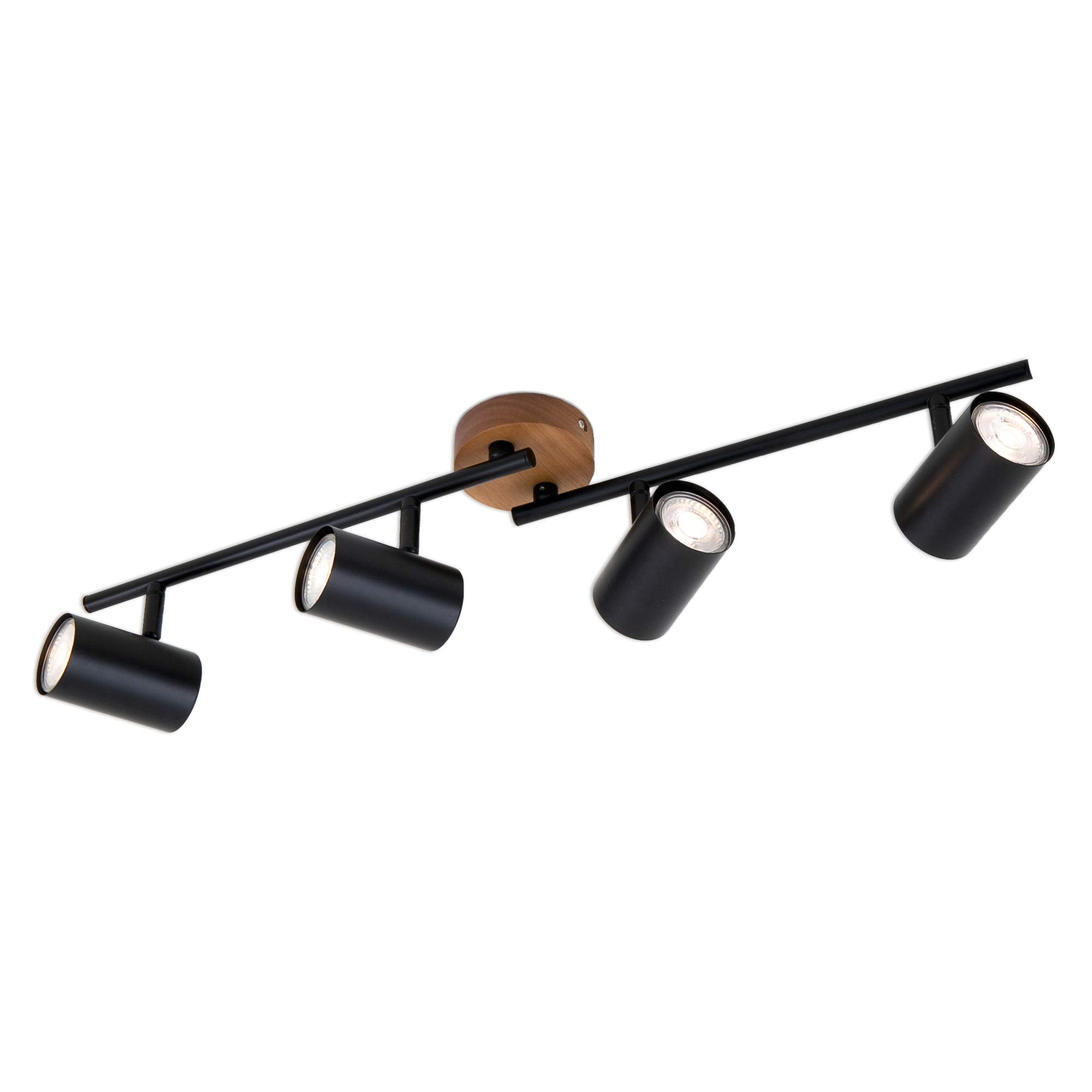 Briloner Retro Ceiling Spotlight – 4-Light Vintage Wood & Metal Lamp