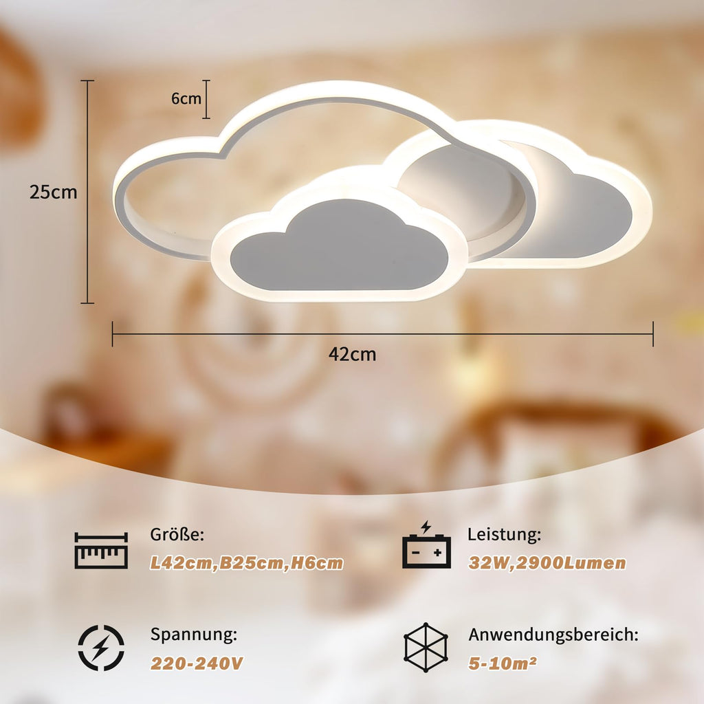 BLMYL Cloud LED Ceiling Light | 32W Dimmable Modern Lamp with Remote