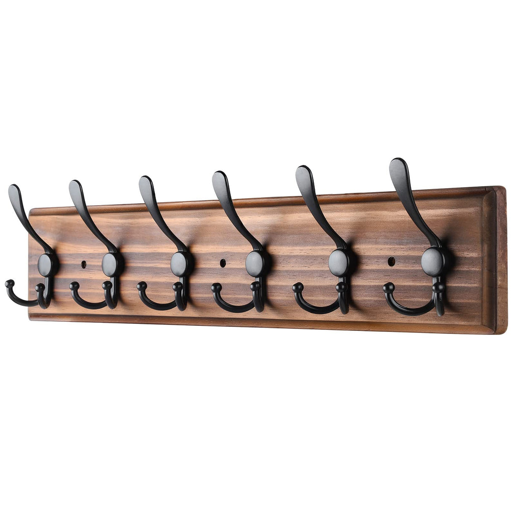PHINGEER Wall Mounted Coat Rack – 6 Triple Hooks Heavy Duty Pine Wood