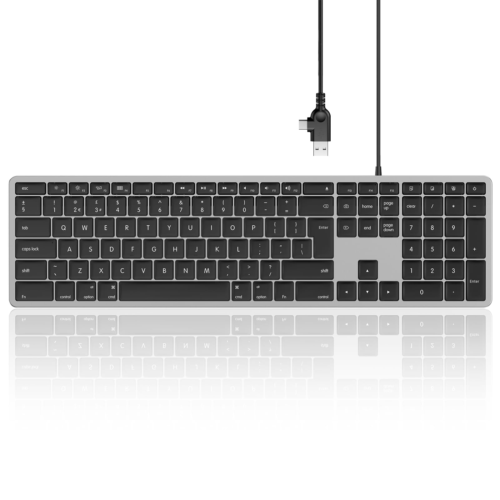 Seenda Wired Mac Keyboard – Slim Full-Size Quiet USB-C/A – UK QWERTY