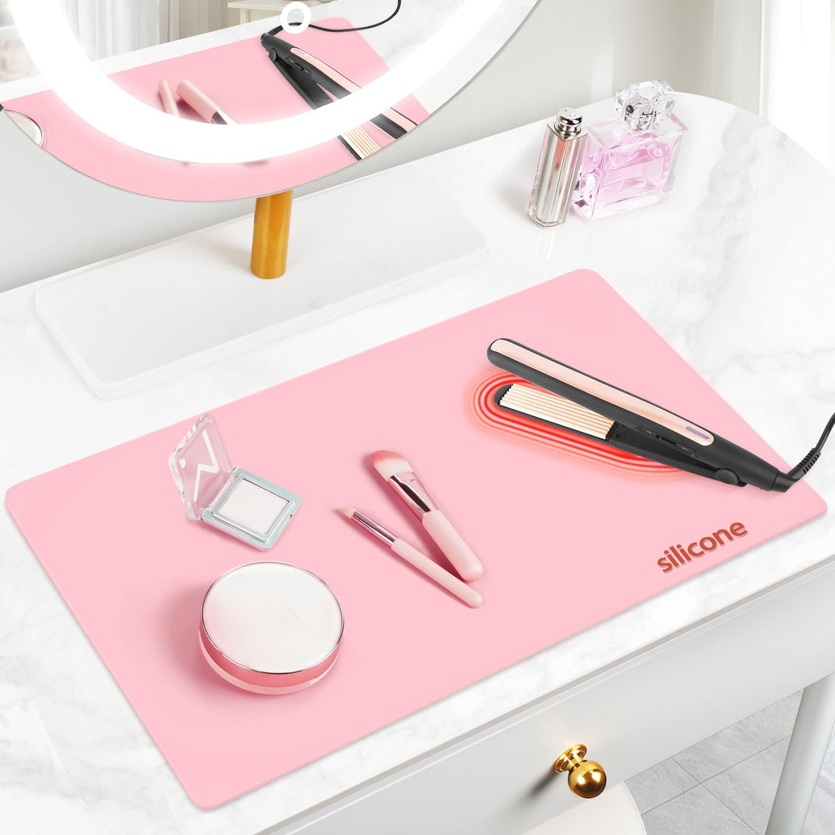 Silicone Dressing Table Mat Protector for Makeup, 55x30cm, Sakura Pink - image 1