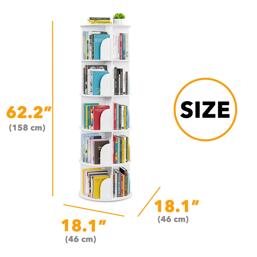 SpaceAid 5-Tier Rotating Shelf Tower, Rotating Lazy Susan Bookcase, 360° Round Storage Rack, Vertical Rotation, Spiral Corner Organizer, White - image 5