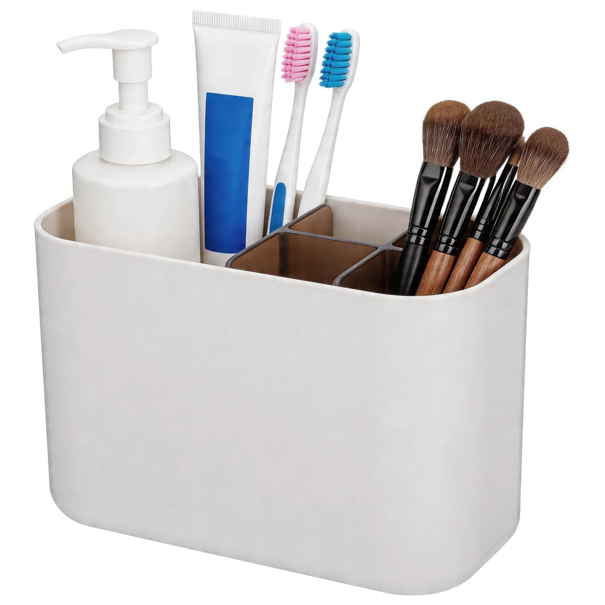 Wall Mounted Toothbrush Holder, Multifunctional Bathroom Storage Organizer Box with Removable Divider, No Drill Installation for Cosmetics - image 1