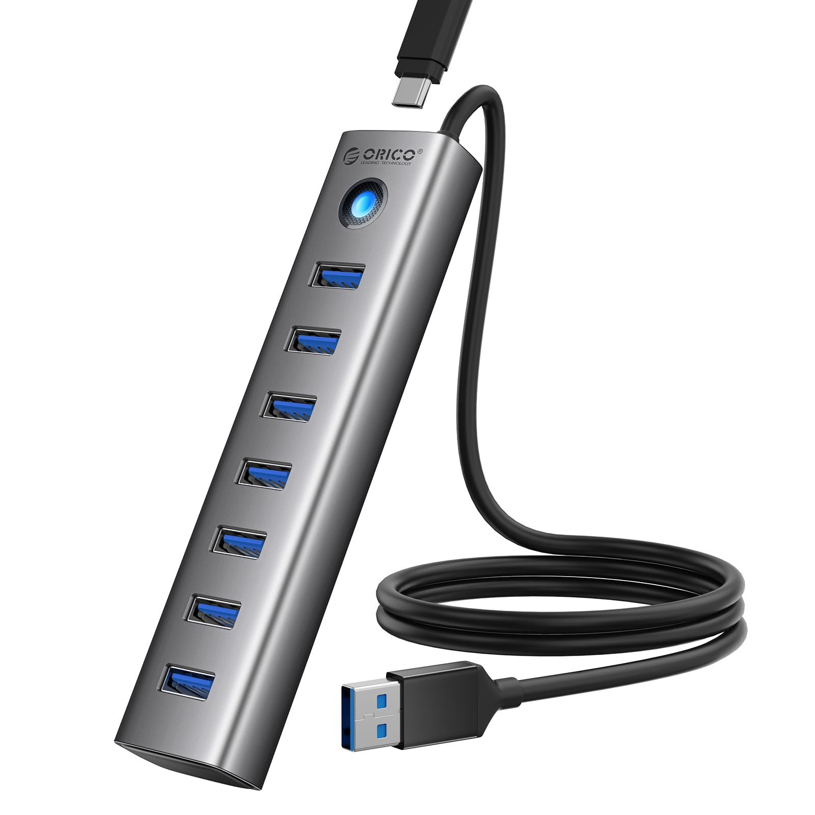 ORICO 7-Port USB 3.0 Hub | Aluminium 5Gbps Multiport Adapter for PC