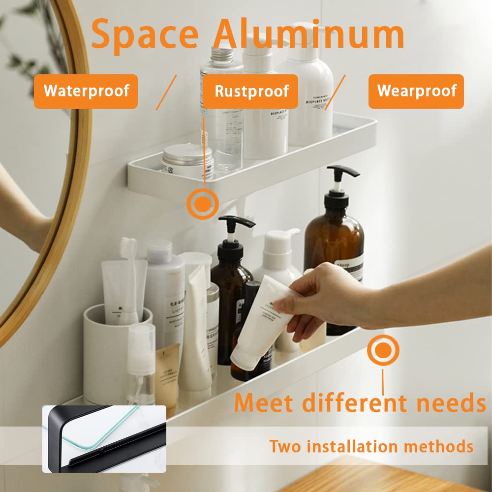 Biutimarden Bathroom Shelf Rectangular No Drilling Wall Mounted Tempered Glass Shower Caddy Space Aluminum Rustproof Storage Organizer for Bathroom - image 4