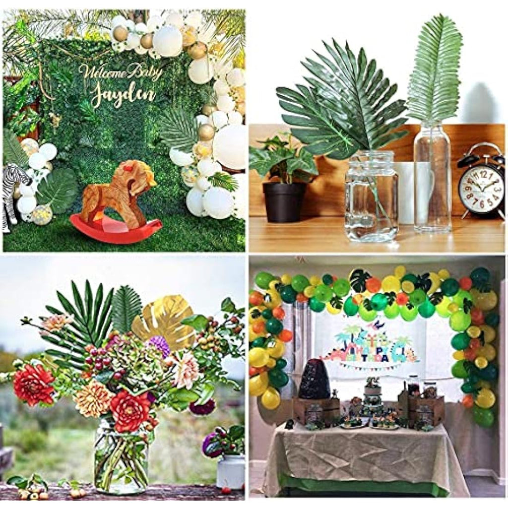 90pc Artificial Monstera & Palm Leaves for Tropical Party Decor