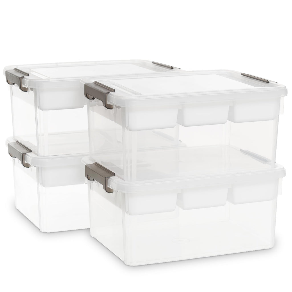 Citylife 16L Clear Plastic Storage Boxes with Removable Tray – 4 Pack