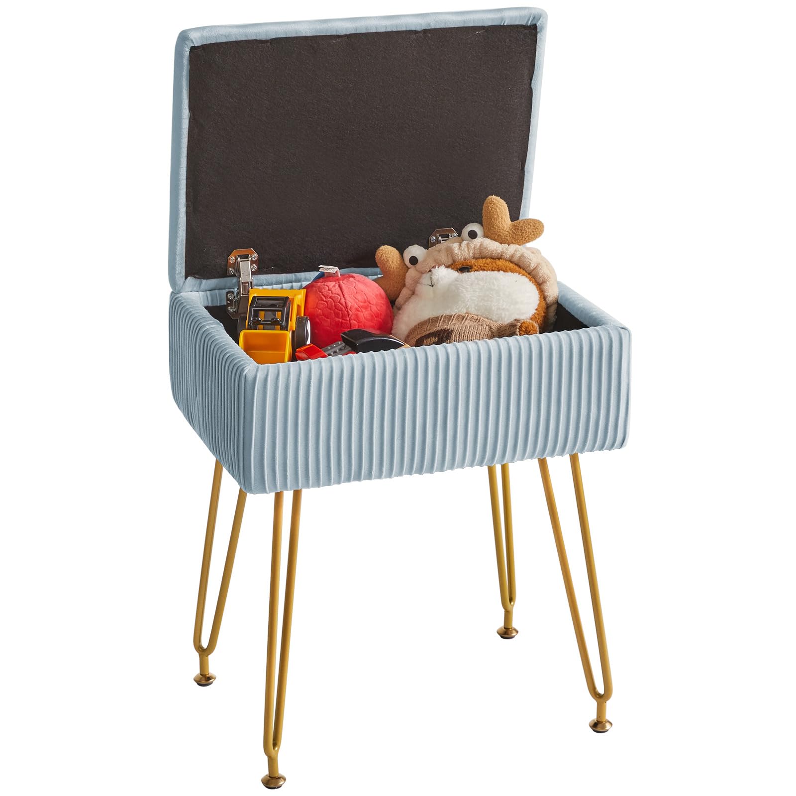 YMYNY Velvet Storage Ottoman | Pink Vanity Stool with Metal Legs