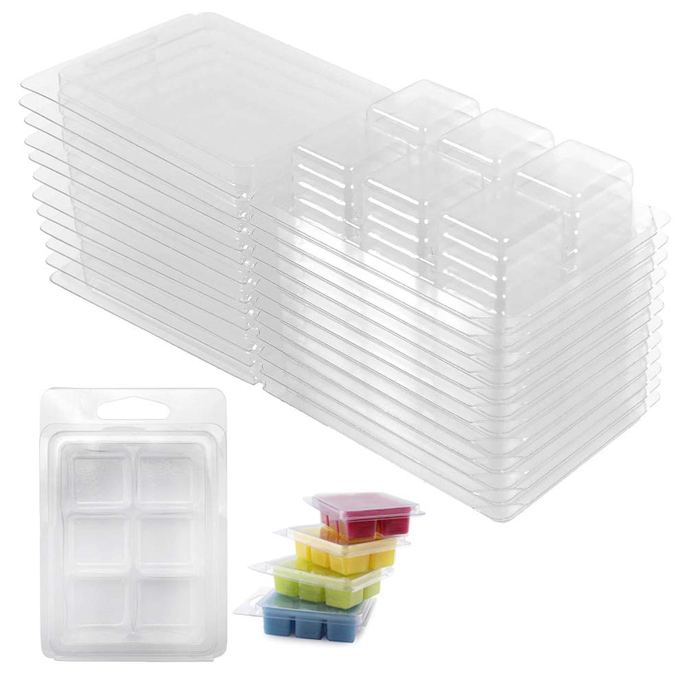 Feelava 50 Pcs 6 Cavity Wax Melt Molds | Clear Plastic Clamshell Trays