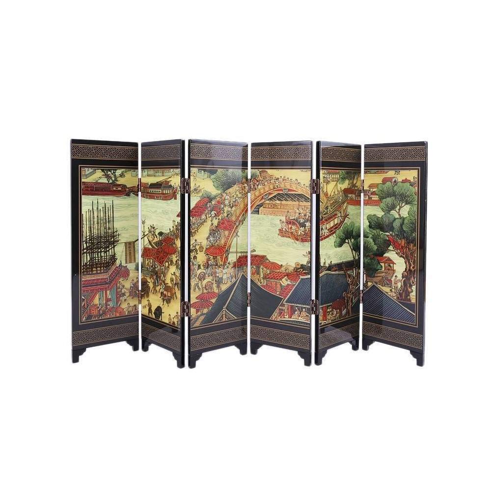 Lachineuse Miniature Chinese Screen – Qingming Festival Wood Decor