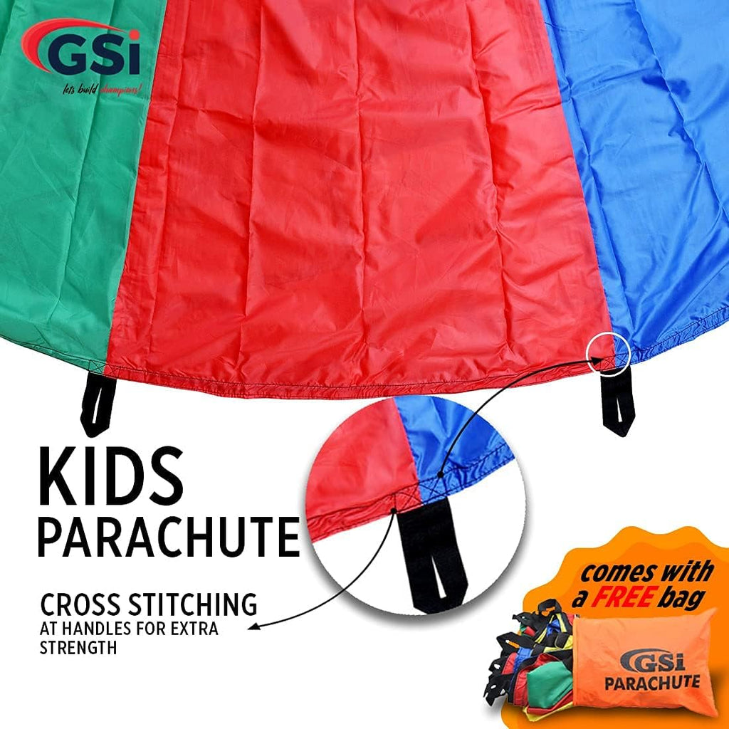 GSI Kids Play Parachute | 16ft Rainbow Polyester Toy with 16 Handles