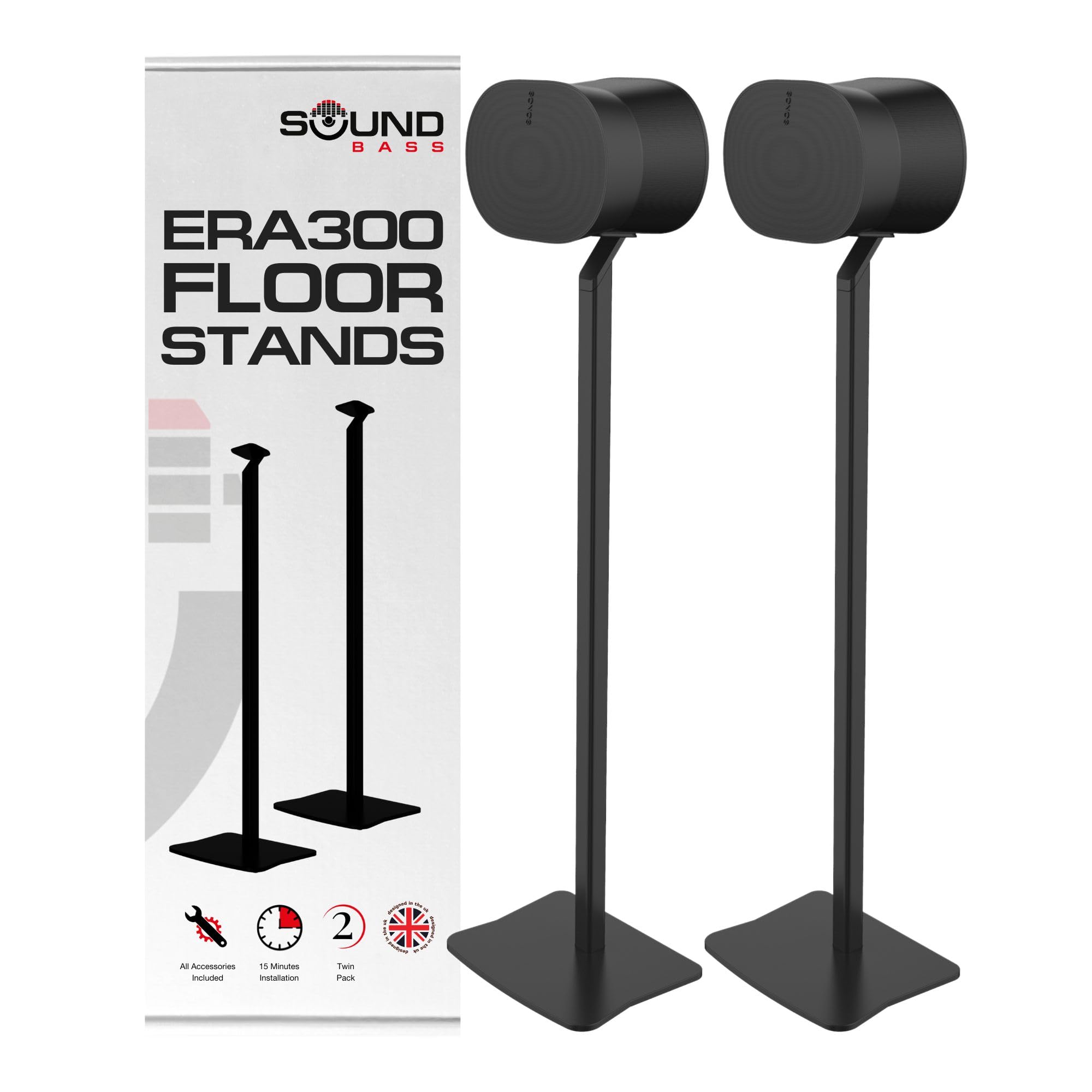 Speaker Floor Stands for Sonos ERA 300 – Metal Pair, Black