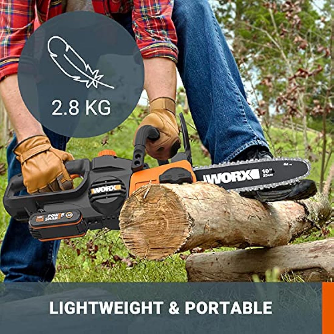 Worx WG322E.9 20V Cordless 25cm Compact Chainsaw – PowerShare Tool Only