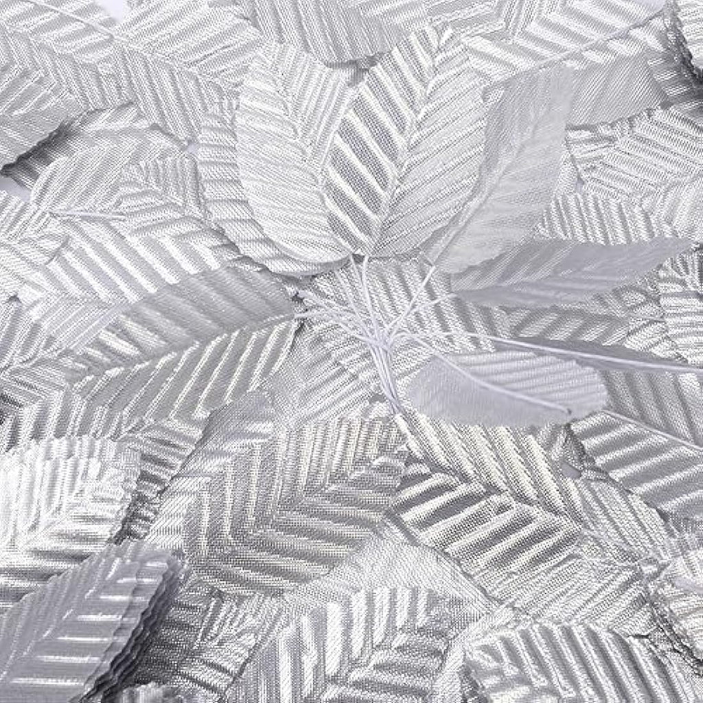 200Pcs Silver Artificial Silk Rose Leaves for DIY Crafts
