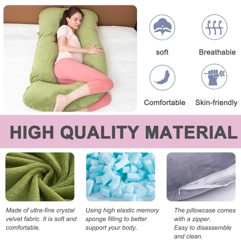 TaiBest 55 Inch U-Shaped Memory Foam Pregnancy Pillow with Velvet Cover