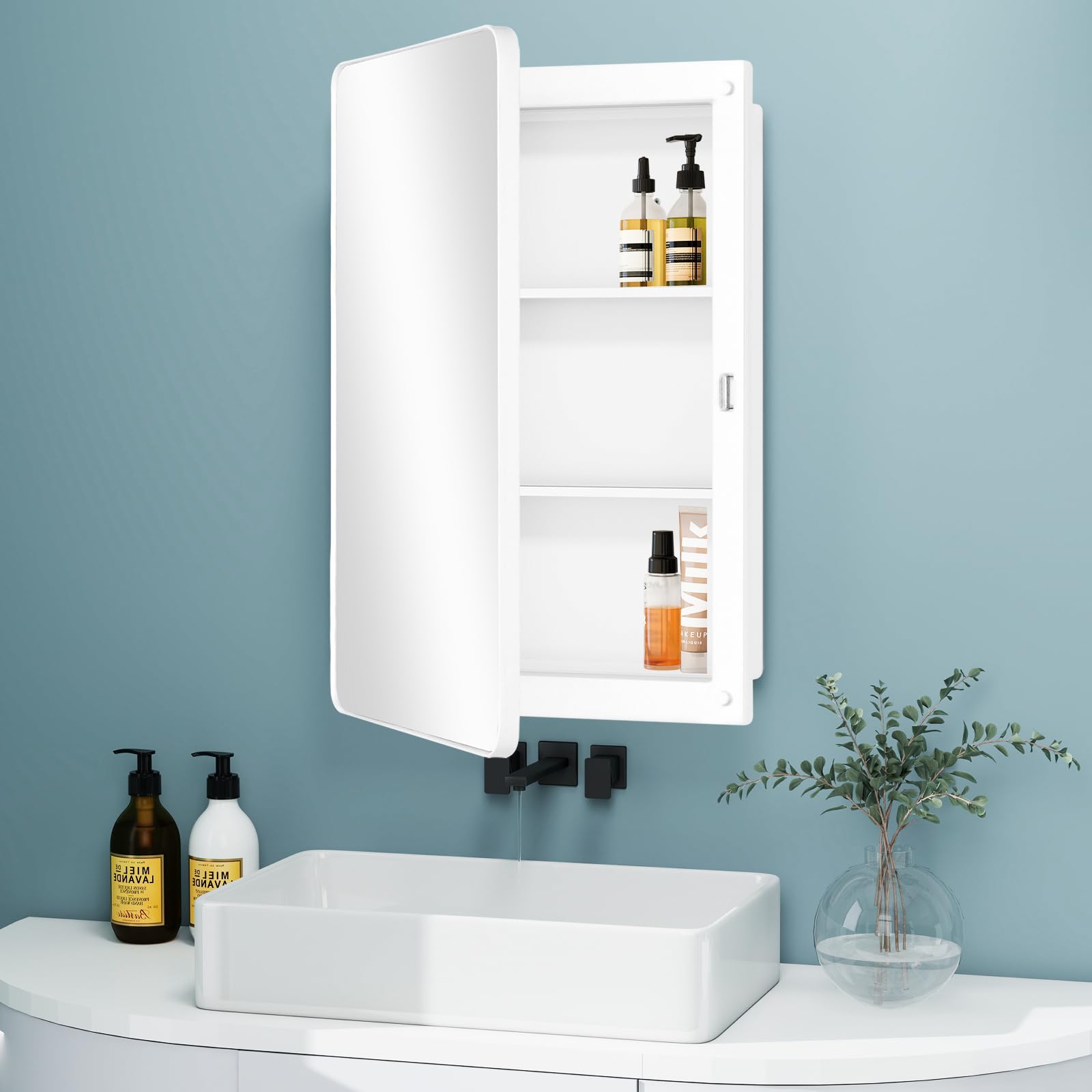Fundin White Plastic Mirror Cabinet | Recessed & Surface Mount | 40x56cm