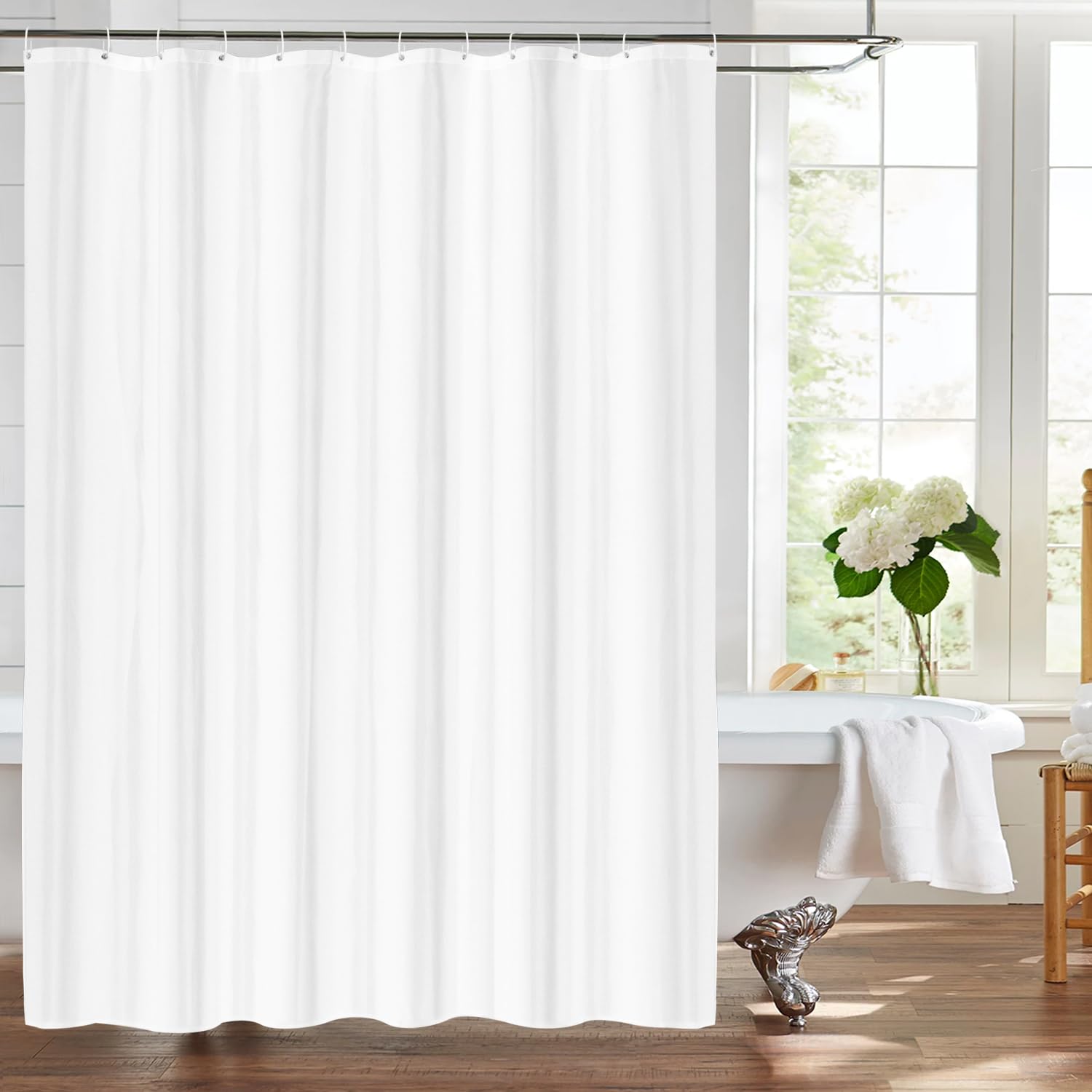 LUKDUNG White Polyester Shower Curtain - Anti-Mould & Waterproof