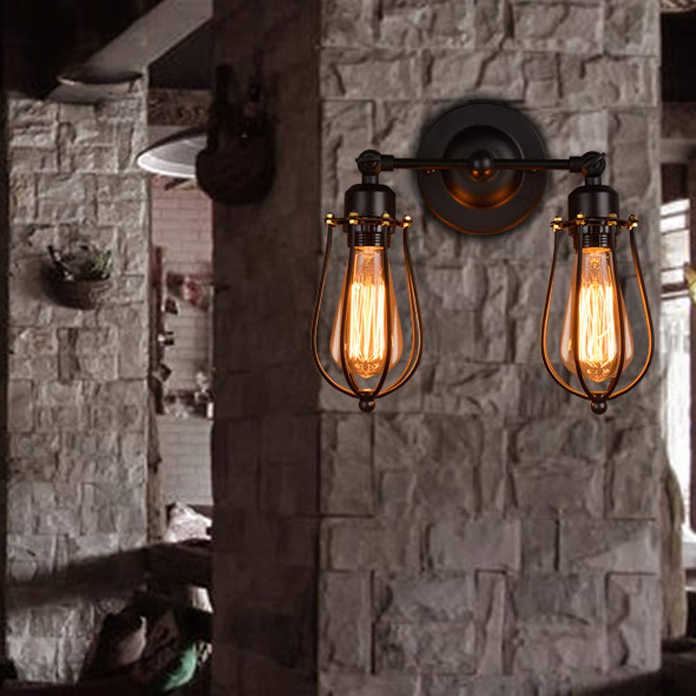 YNXing Industrial Double-Head Iron Wall Sconce – Vintage Adjustable Lamp