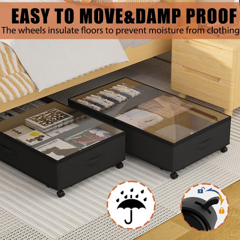2-Pack Rolling Under Bed Storage with Metal Frame and Wheels
