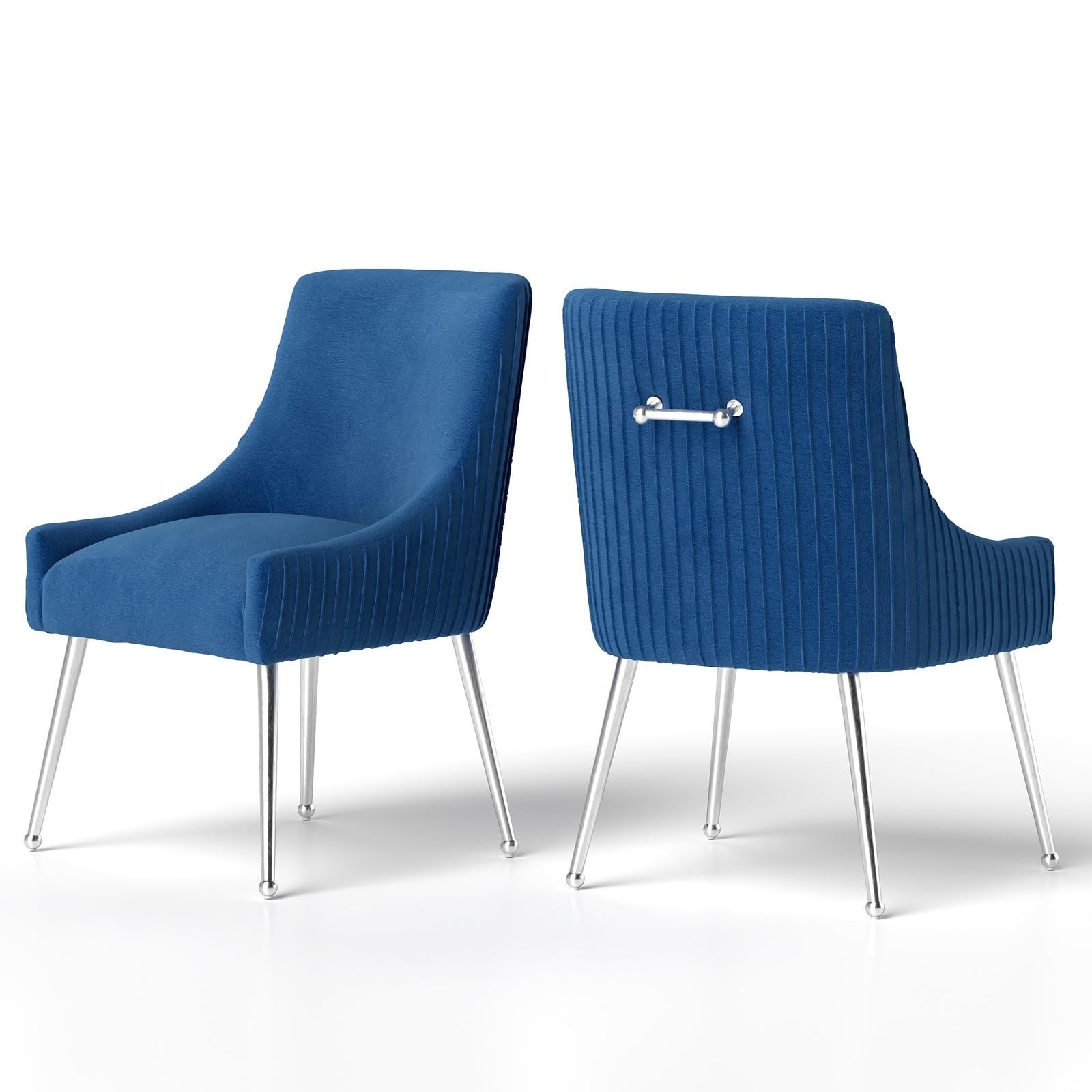 Velvet Dining Chairs | Tufted Accent Chairs with Silver Legs, Set of 2