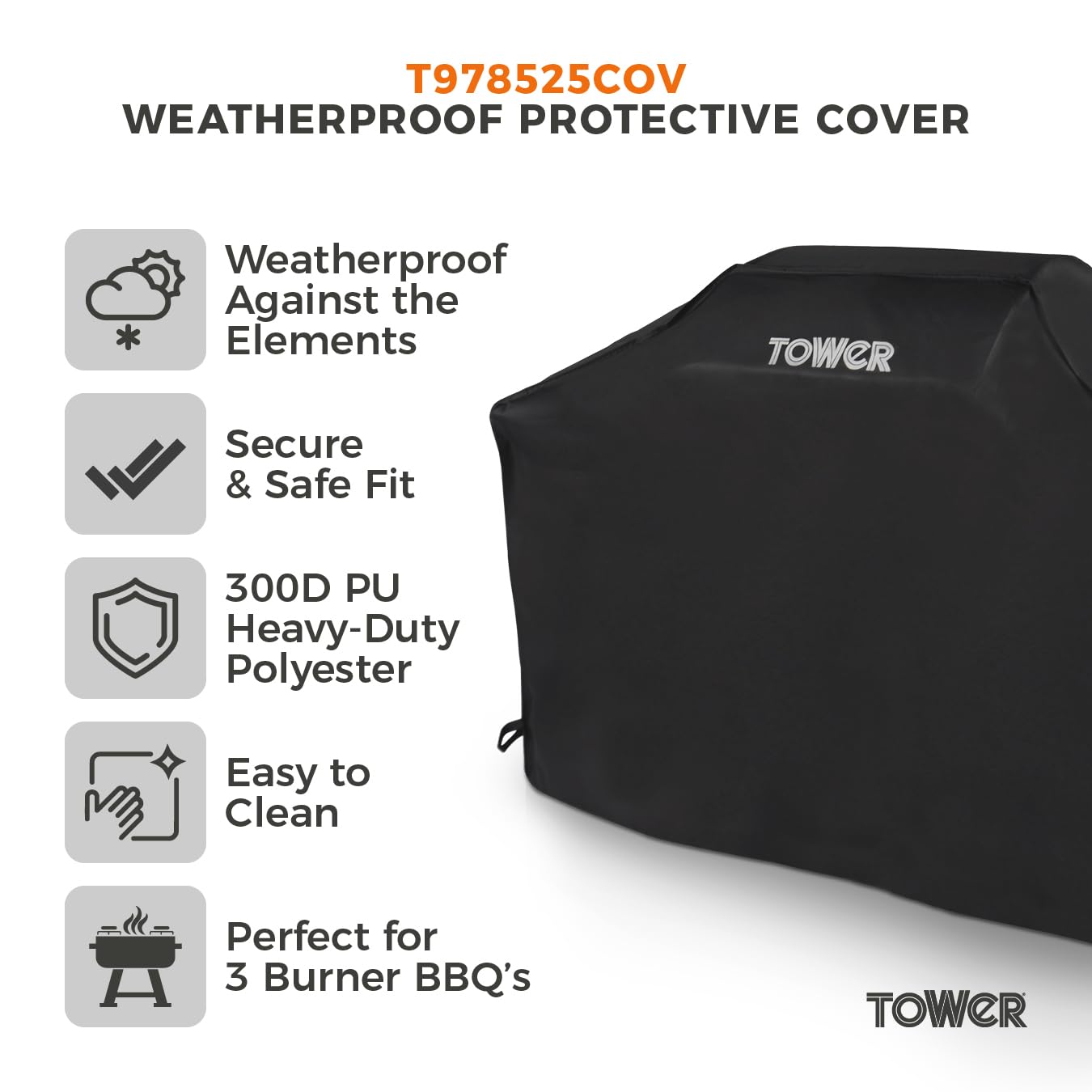 Tower Large 3-Burner BBQ Cover - Waterproof Heavy-Duty Gas Grill Cover