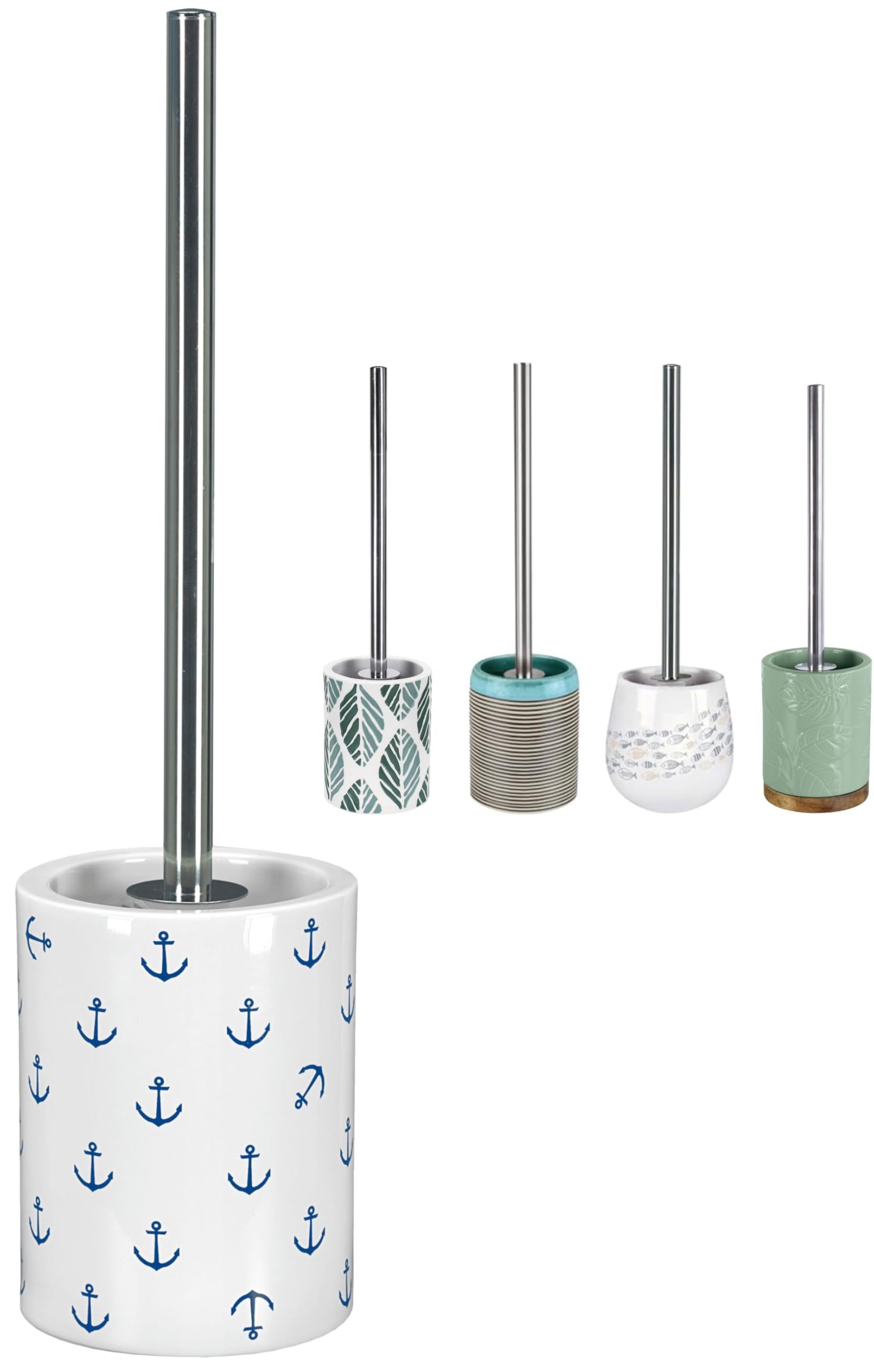 KW Luxury Ceramic Toilet Brush and Holder – Blue Anchor Nautical Decor