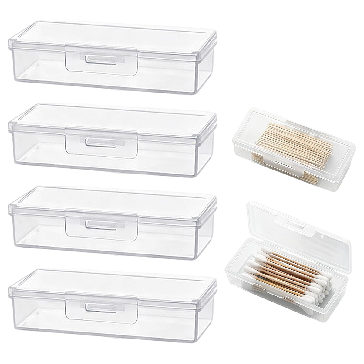 4PCS Transparent Cotton Swab Holder for Travel, Portable Refillable Plastic Storage Box with Lid - Dustproof Dispenser for Cotton Buds, Toothpicks - image 2