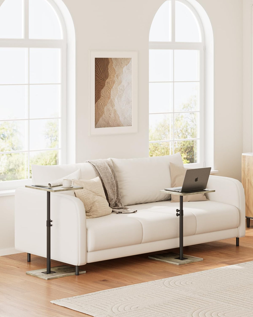 HEYZOEY C-Shaped Side Table Adjustable, 360° Swivel Sofa End Table, 40x30x45-83cm, Small Coffee Table, Bedside Table for Living Room, Bedroom Grey