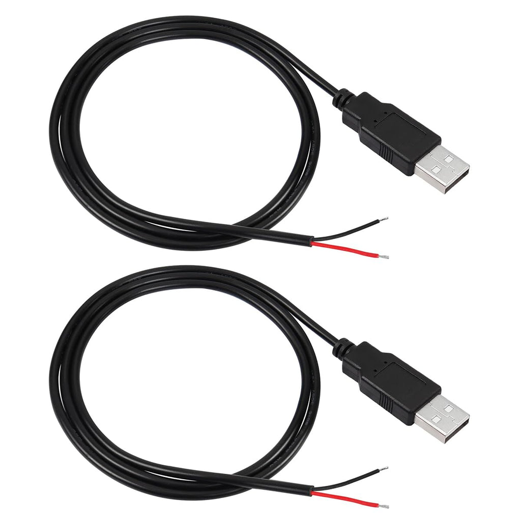 VOANZO 1 M USB 2 Pin Bare Male to Bare Wire Cable 2 Pin Male Connector for Custom Wiring, DIY Electronics Power Supply and Sensor Applications