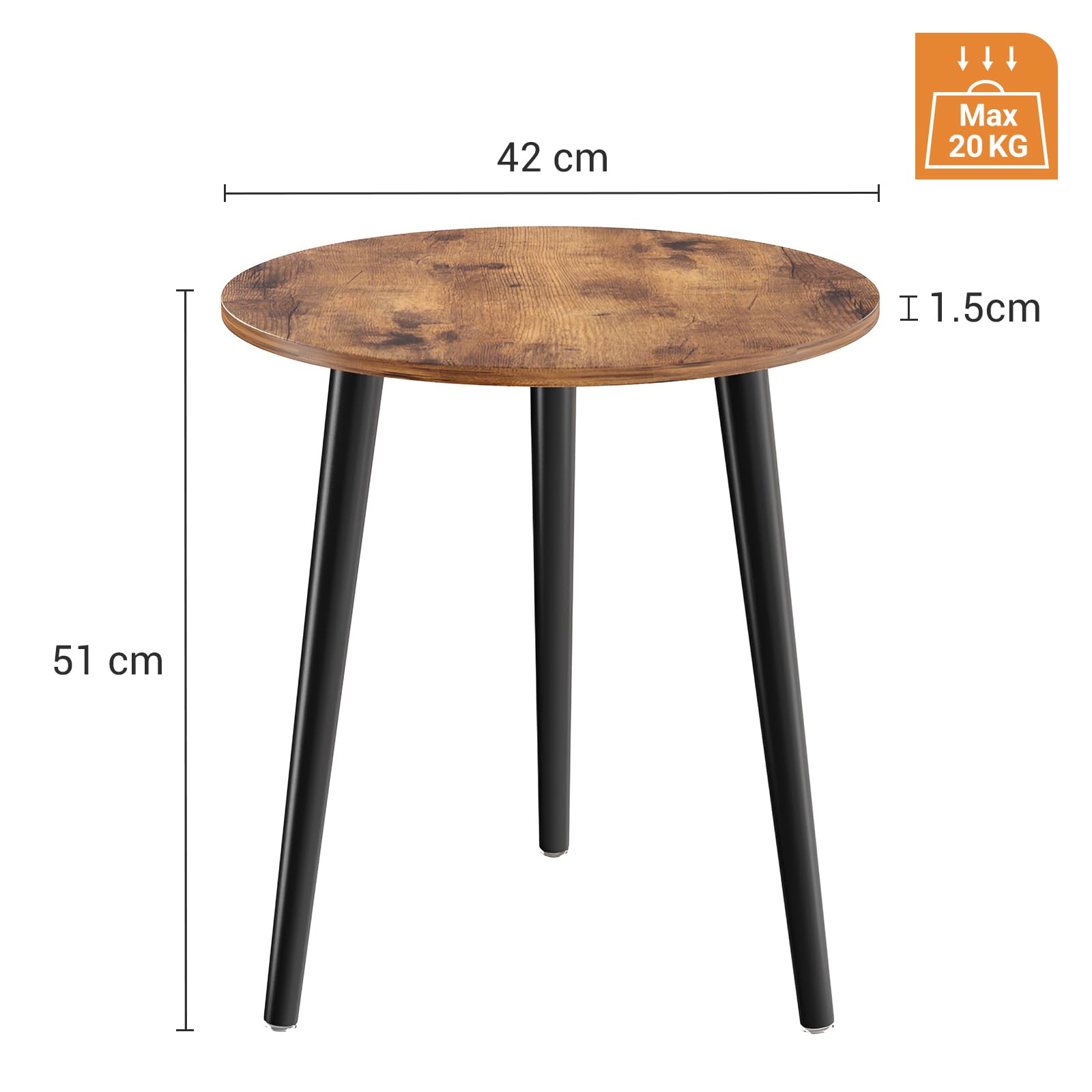 APICIZON Round Side Table – Wooden End Table for Small Spaces, 51cm