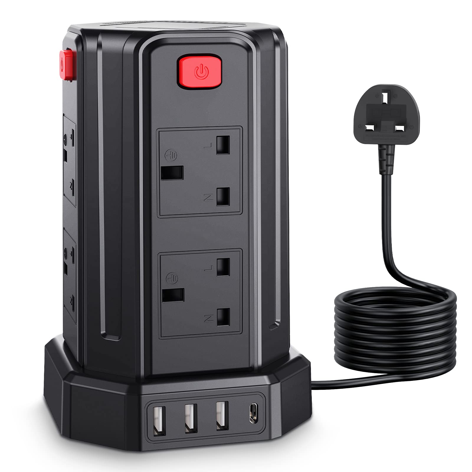 Tower Extension Lead 5M | 8 AC Outlets & 4 USB Surge Protector